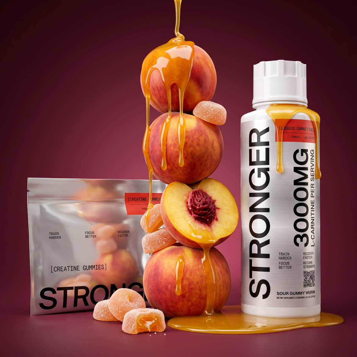 Peach Liquid Carnitine with sour peach creatine gummies