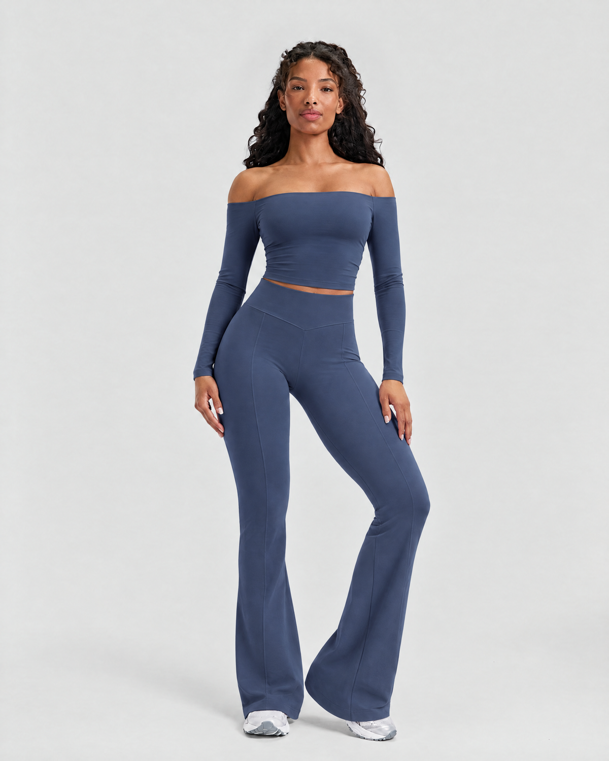 STRONGER Sculpt Off-Shoulder Set in Steel Blue