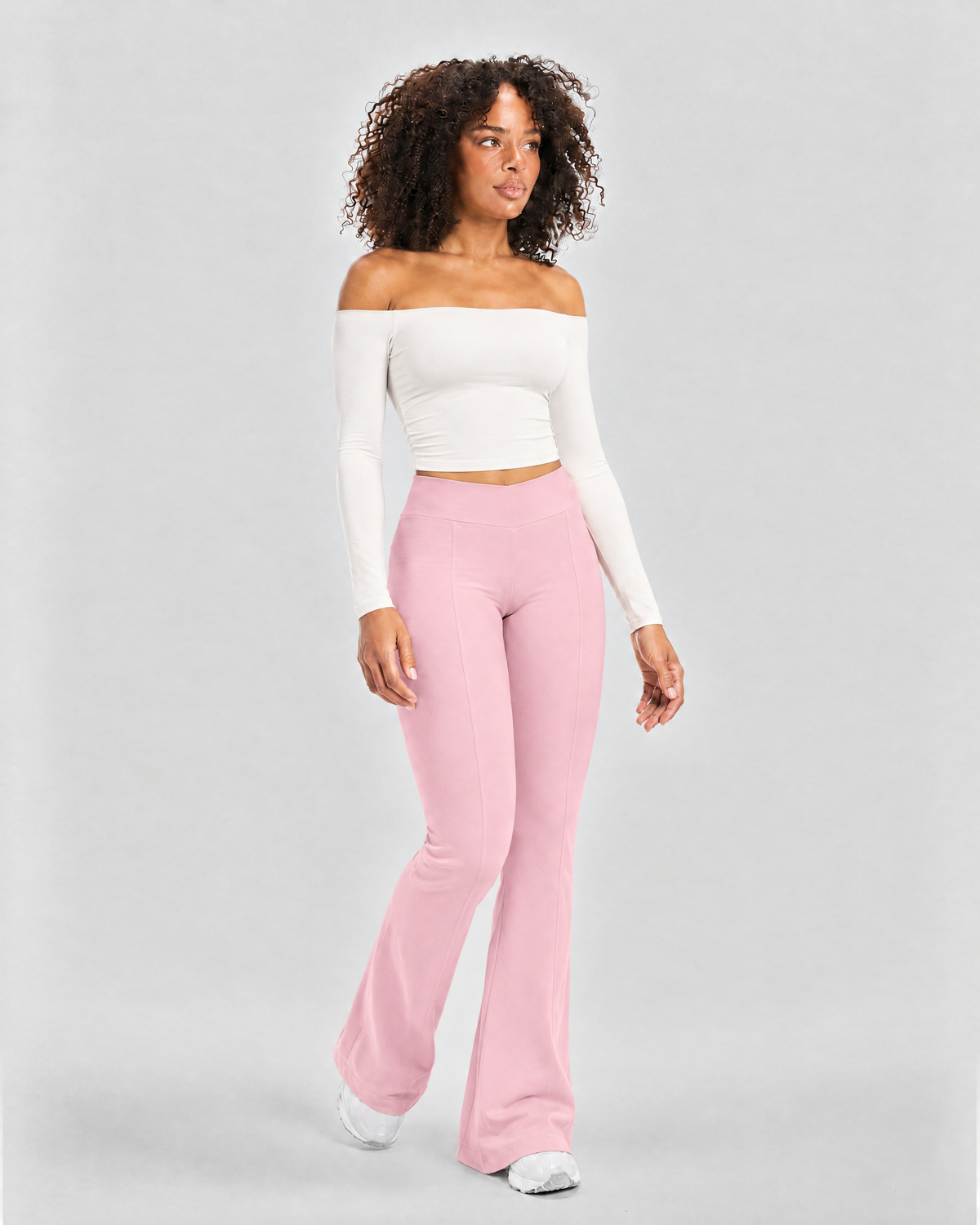STRONGER Sculpt Off-Shoulder Set in Ivory & Pink