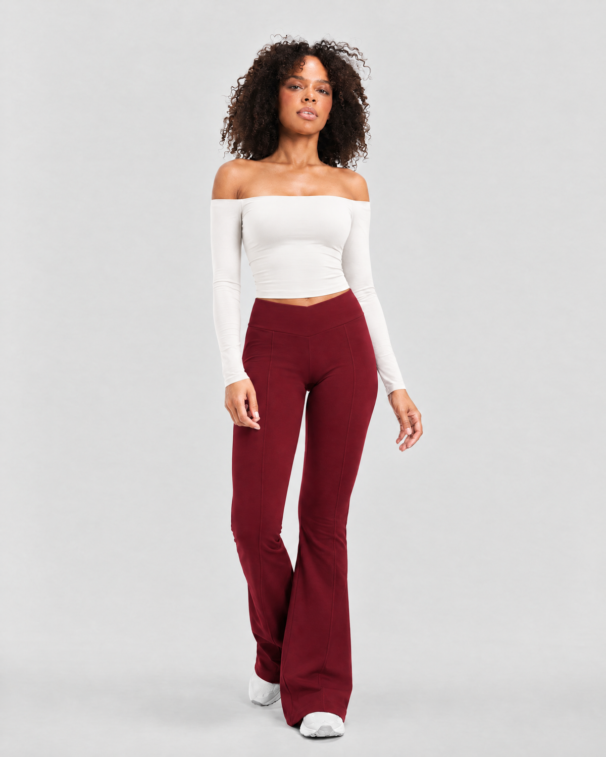 STRONGER Sculpt Off-Shoulder Set in Ivory & Cherry