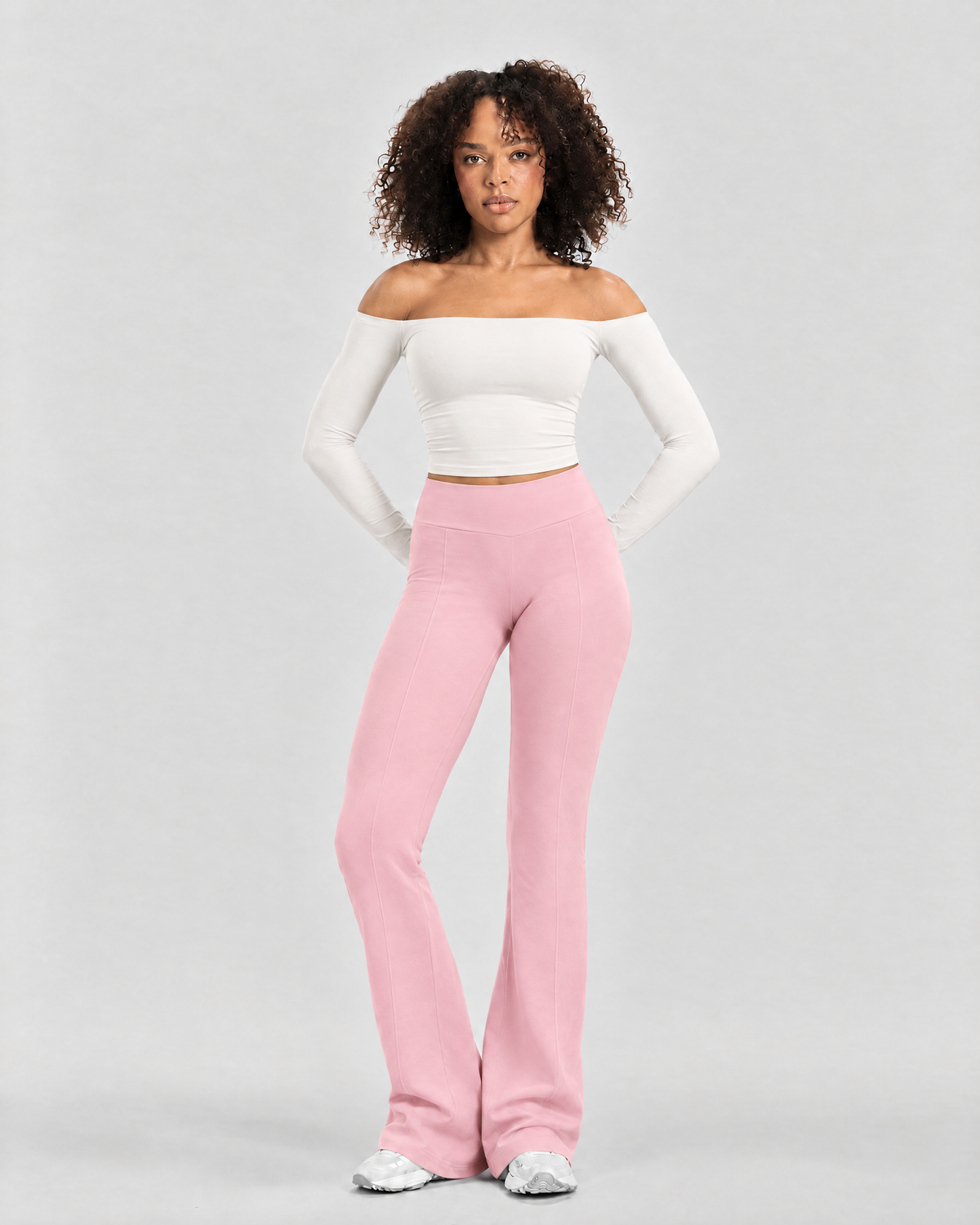 STRONGER Sculpt Off-Shoulder Set in Ivory & Pink