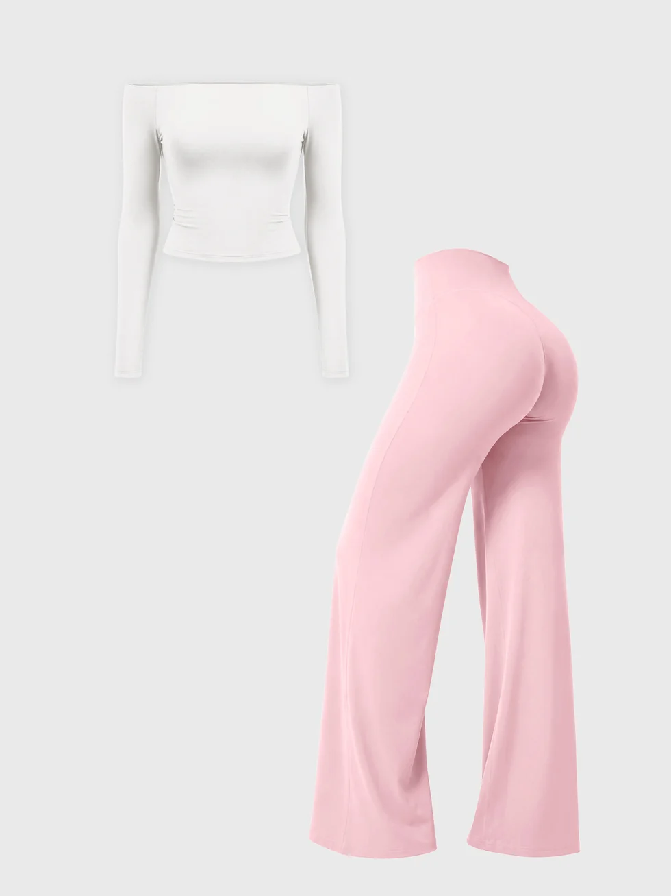 STRONGER Sculpt Off-Shoulder Set in Ivory & Pink
