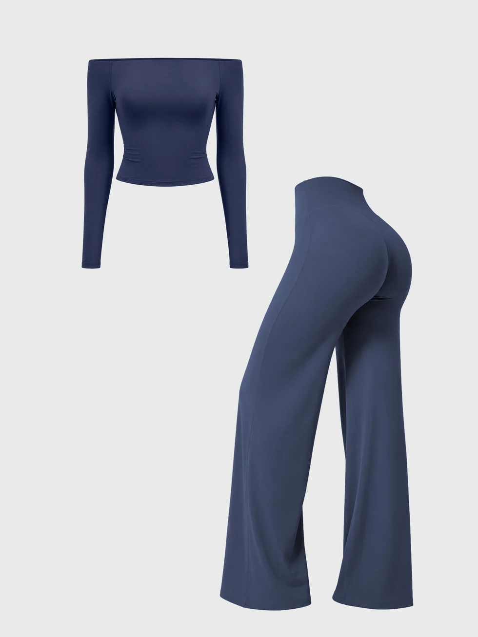 STRONGER Sculpt Off-Shoulder Set in Steel Blue