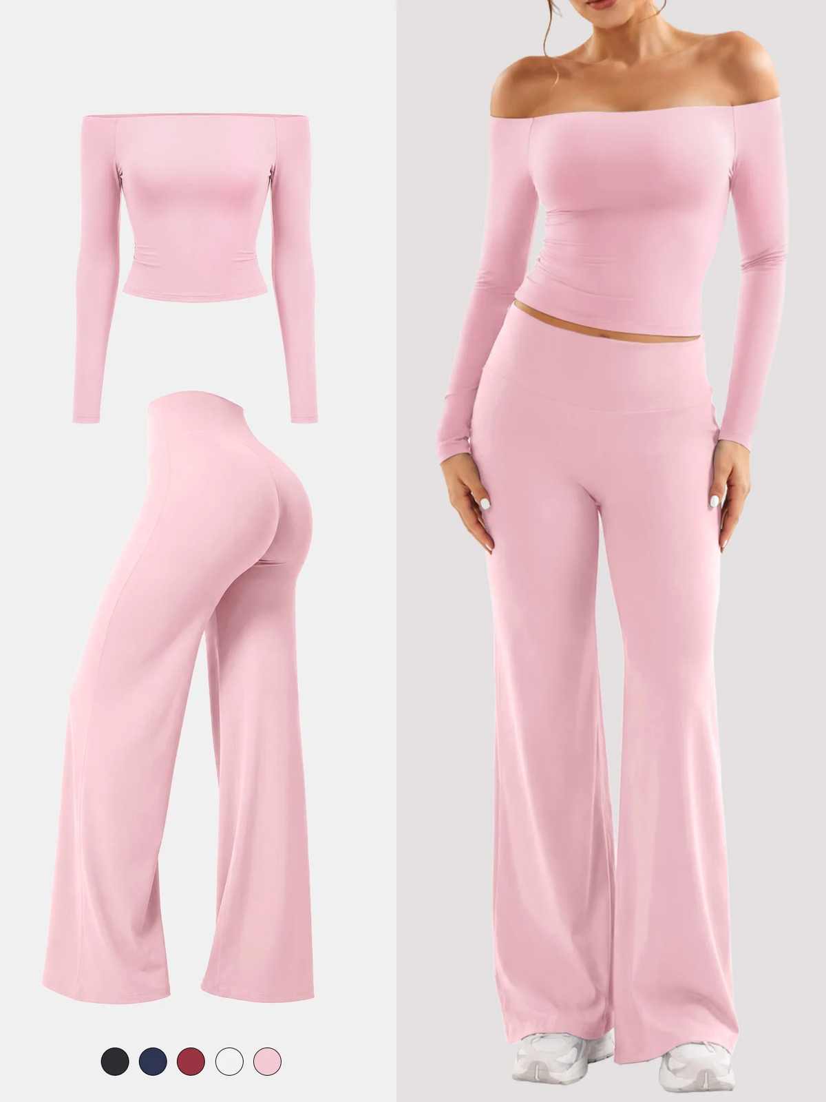 STRONGER Sculpt Off-Shoulder Set in Ballet Pink