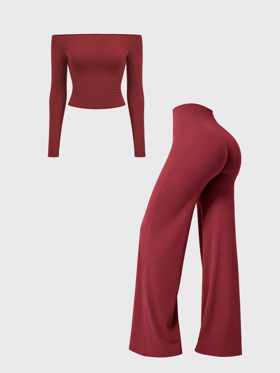 STRONGER Sculpt Off-Shoulder Set in Cherry
