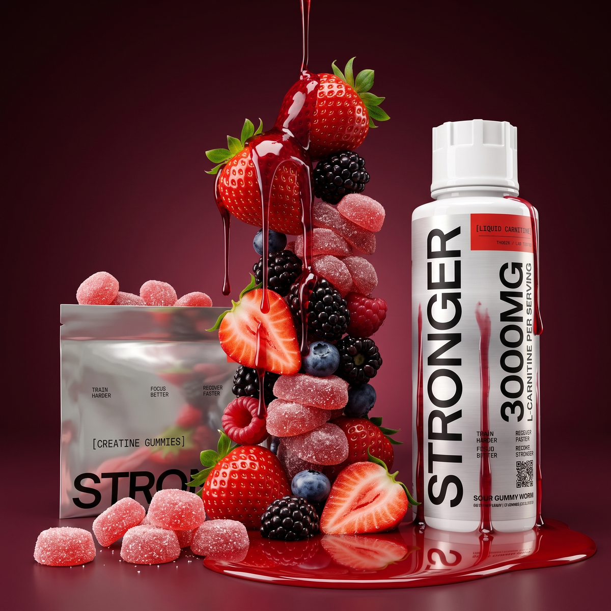 Sour Berries Liquid Carnitine with strawberry creatine gummies