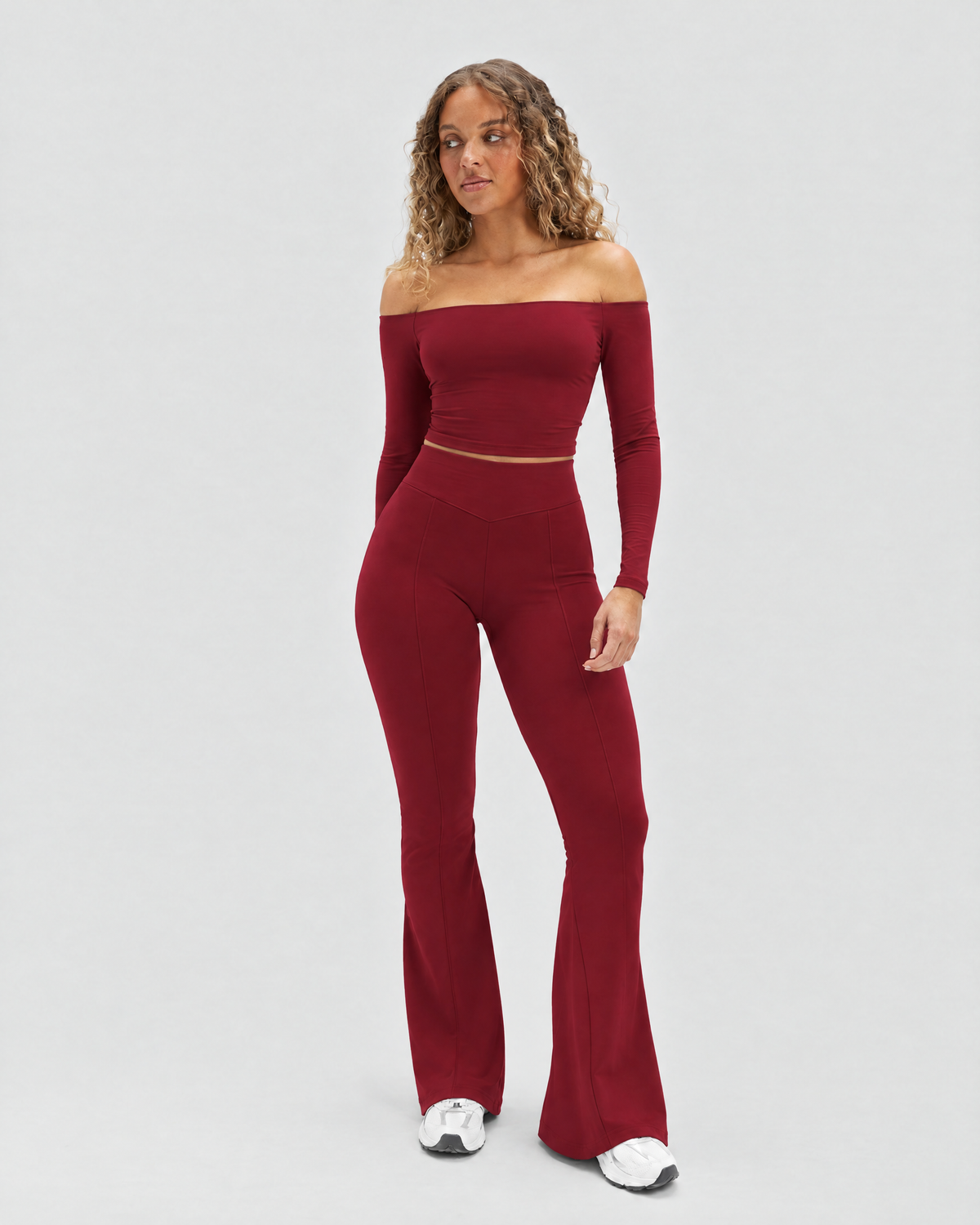 STRONGER Sculpt Off-Shoulder Set in Cherry