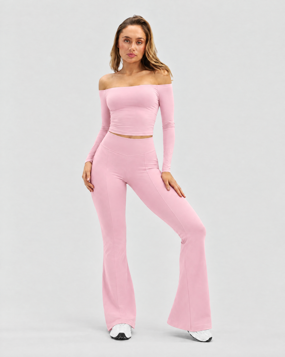 STRONGER Sculpt Off-Shoulder Set in Ballet Pink