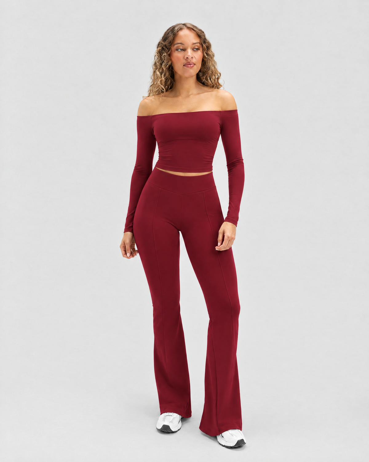 STRONGER Sculpt Off-Shoulder Set in Cherry