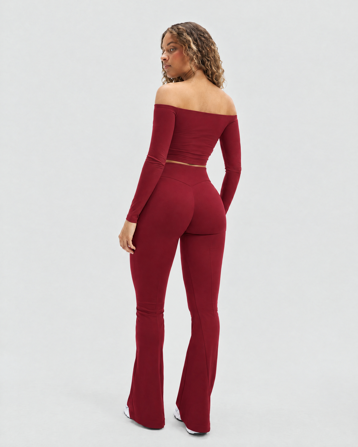 STRONGER Sculpt Off-Shoulder Set in Cherry