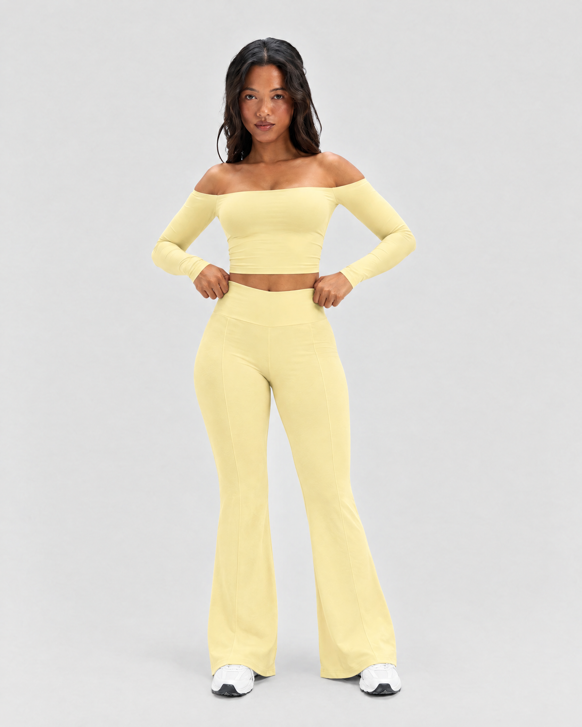 STRONGER Sculpt Off-Shoulder Set in Butter