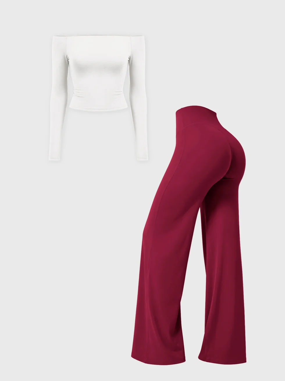 STRONGER Sculpt Off-Shoulder Set in Ivory & Cherry